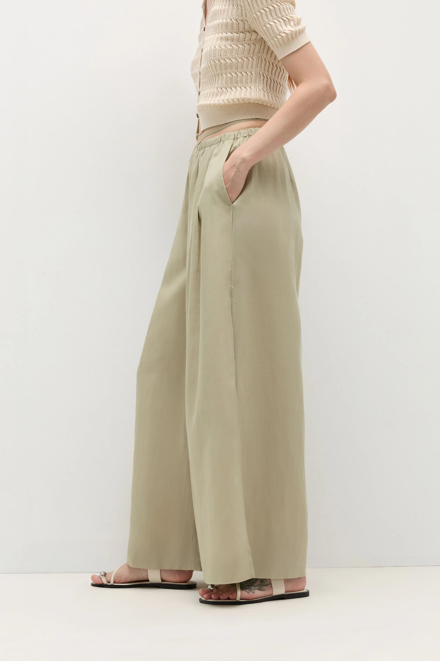 TENCEL LINEN SLIT WIDE_LEG PANTS
