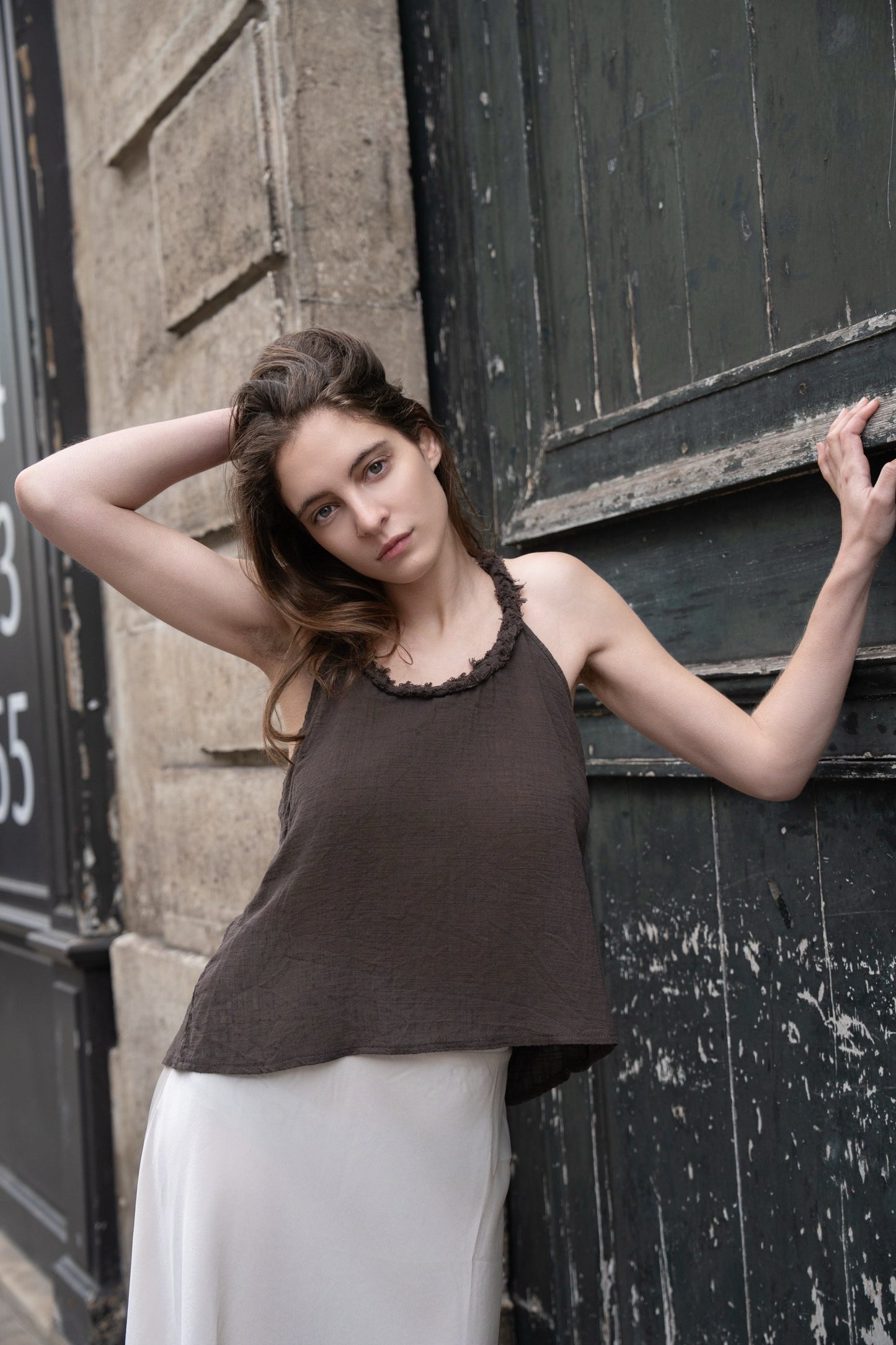 CELINE VEST 抽鬚棉麻削肩背心