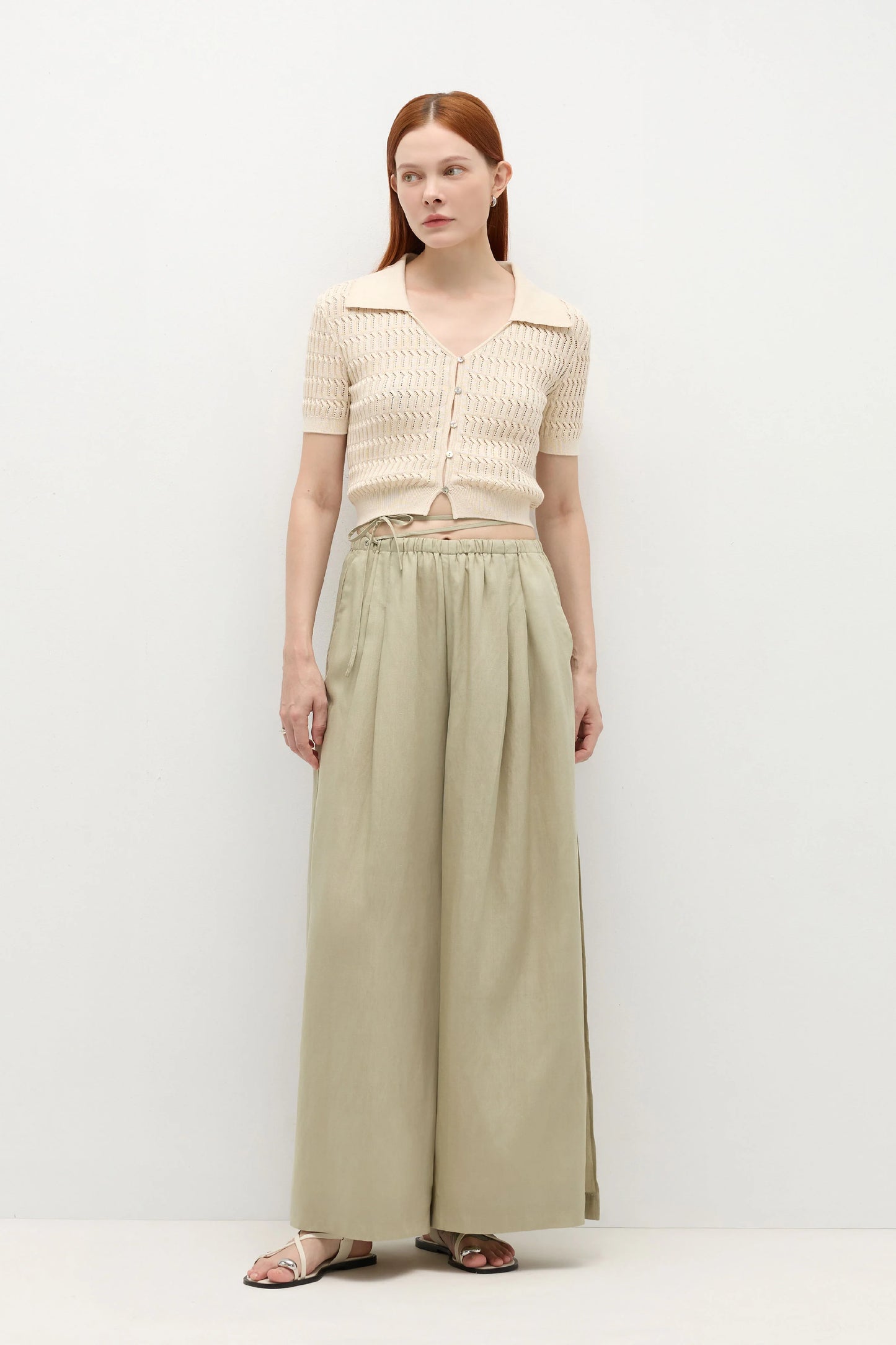 TENCEL LINEN SLIT WIDE_LEG PANTS