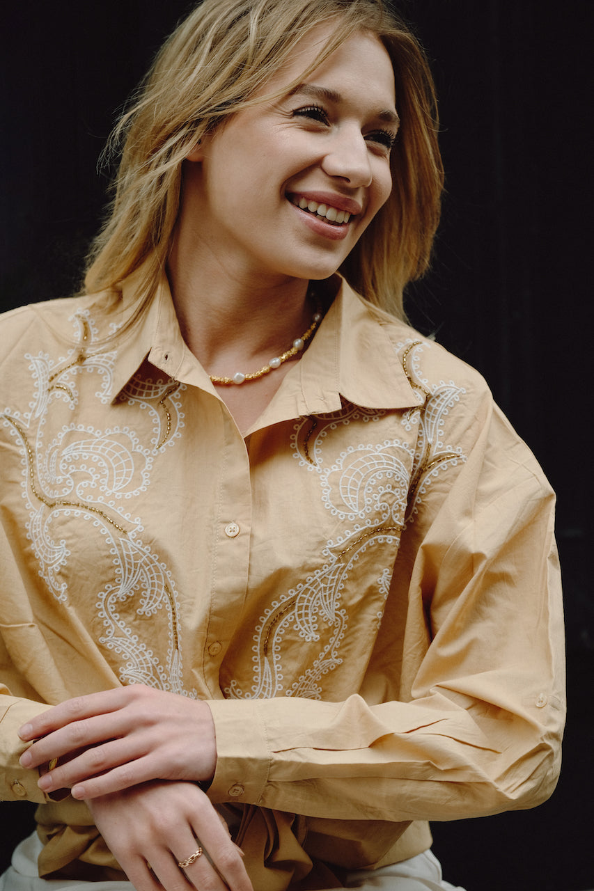 SIMONET EMBROIDERED SHIRT WITH PRINTED 珠珠刺繡襯衫