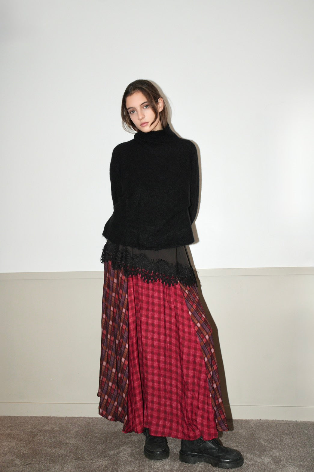 CARMEN LONG SKIRT 混色格紋拼接長裙