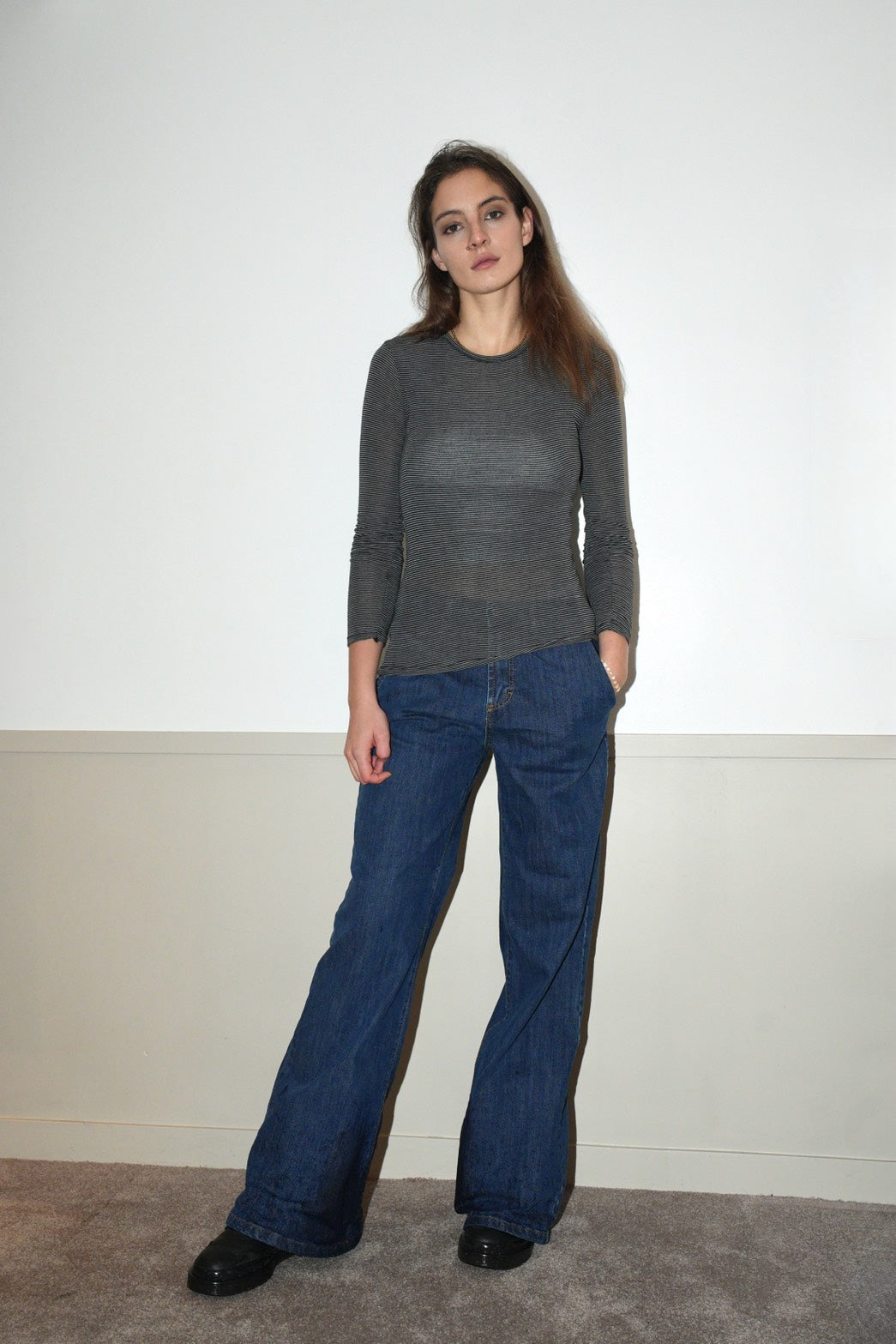 NORA TOP 細條紋貼身長袖上衣