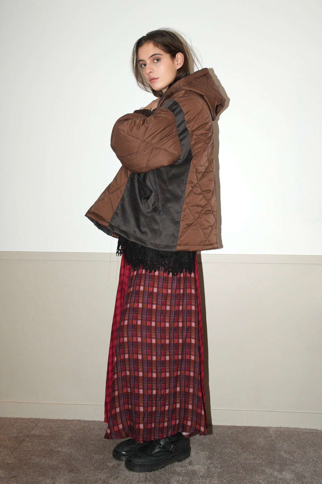 CARMEN LONG SKIRT 混色格紋拼接長裙